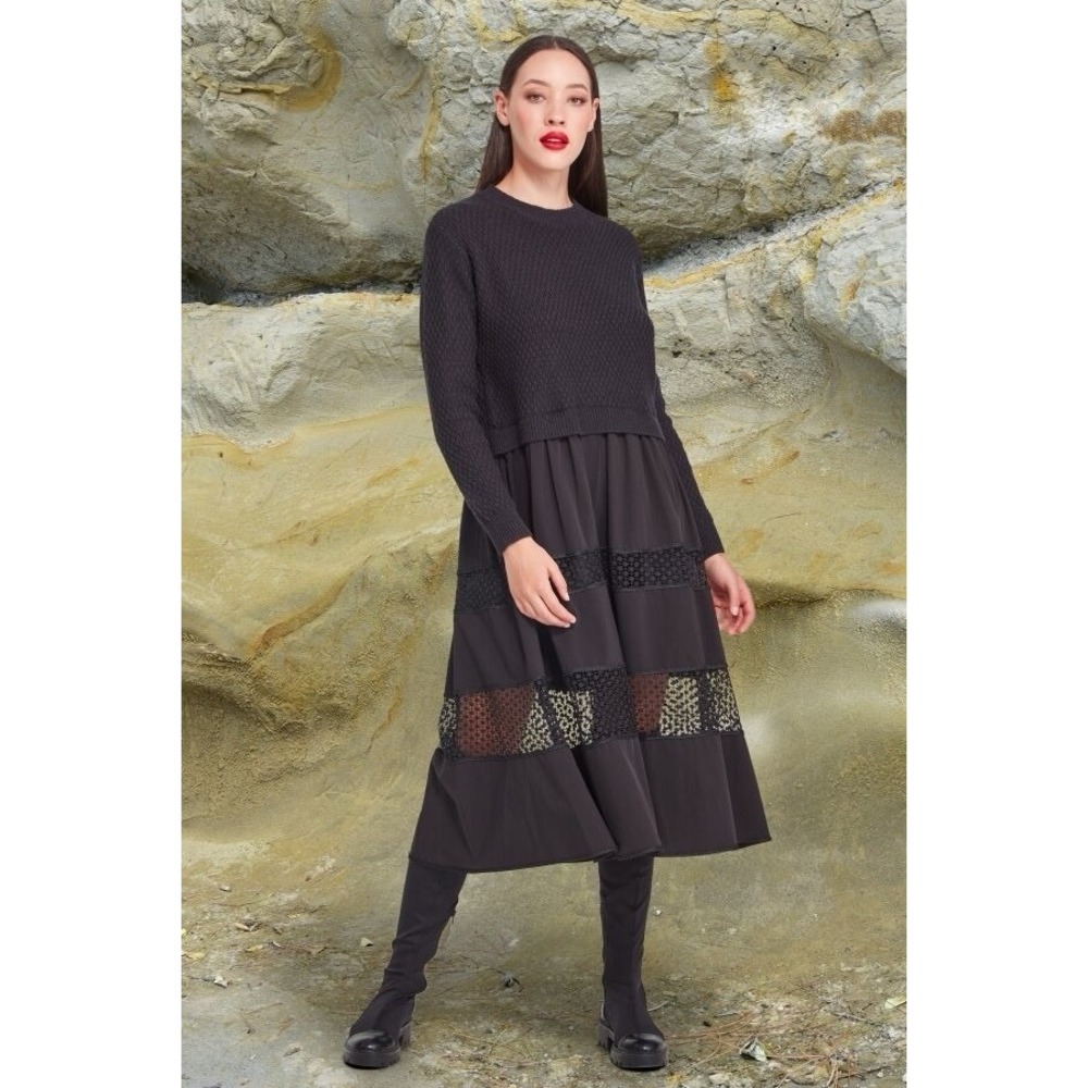 TRELISE COOPER Womens Dress Knit Lace Mixed Media Goth Victorian‎ Midi Size M